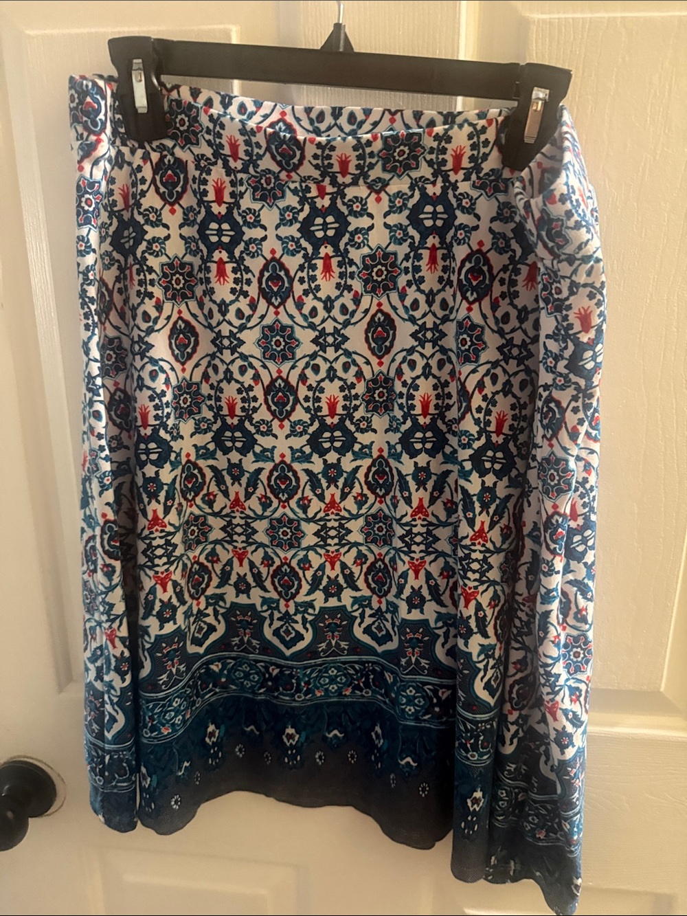 Printed Maxi Skirt in White, Navy and Red